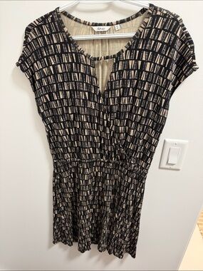 Reitmans Black and Cream Geometric Midi Dress